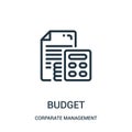 budget icon vector from corparate management collection. Thin line budget outline icon vector illustration. Linear symbol for use Royalty Free Stock Photo