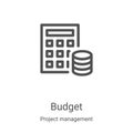 budget icon vector from project management collection. Thin line budget outline icon vector illustration. Linear symbol for use on Royalty Free Stock Photo