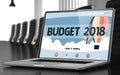 Budget 2018 on Laptop in Conference Room. 3D. Royalty Free Stock Photo