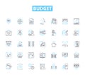 Budget linear icons set. Thrifty, Economy, Frugal, Affordable, Savings, Cost-effective, Cutbacks line vector and concept