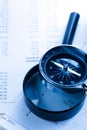 Budget, magnifying glass and compass Royalty Free Stock Photo