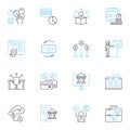 Budget management linear icons set. Frugal, Economize, Thrift, Allocation, Saving, Abstinence, Economy line vector and