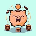 Budget or money savings concept with piggy bank and falling coins. Royalty Free Stock Photo