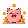 Budget or money savings concept with piggy bank and falling coins Royalty Free Stock Photo