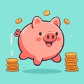 Budget or money savings concept with piggy bank and falling coins. Royalty Free Stock Photo