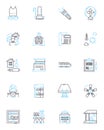 Budget motels linear icons set. Affordable, Economy, Basic, Simple, Cheap, Convenient, Modest line vector and concept