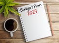 Budget Plan 2023 Text on Blank notebook