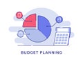 Budget planing pie chart shopping smartphone mortgage calculator white isolated background with flat outline style