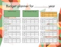 Budget planner yearly template page. Financial plan of incomes, expenses and savings in year. Money accounting for Royalty Free Stock Photo