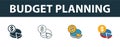 Budget Planning icon set. Four simple symbols in diferent styles from smm icons collection. Creative budget planning icons filled Royalty Free Stock Photo