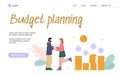 Budget planning website with couple saving money, cartoon vector illustration.
