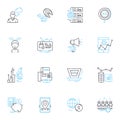 Budget strategy linear icons set. Frugality, Savings, Planning, Prioritization, Efficiency, Restriction, Consistency