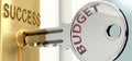 Budget and success - pictured as word Budget on a key, to symbolize that Budget helps achieving success and prosperity in life and