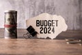 BUDGET 2024 text with calculator on the table, financial concept budget 2024, income, economic stability.