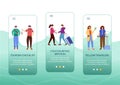 Budget tourism onboarding mobile app screen vector template