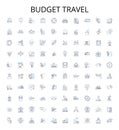 Budget travel outline icons collection. Cheap, Budget, Affordable, Frugal, Economic, Thrifty, Low-cost vector