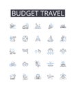 Budget travel line icons collection. Eco-tourism, Boutique hotel, Road trip, Beach vacation, Luxury retreat, Family