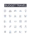 Budget travel line icons collection. Eco-tourism, Boutique hotel, Road trip, Beach vacation, Luxury retreat, Family