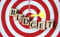 BUDGET - word on wooden cubes on dartboard background