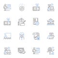 Budgetary control line icons collection. Planning, Monitoring, Management, Analysis, Forecasting, Evaluation, Budget