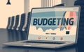 Budgeting on Laptop in Conference Hall. 3D. Royalty Free Stock Photo