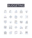 Budgeting line icons collection. Accounting, Financing, Saving, Economizing, Restricting, Thriftiness, Frugality vector