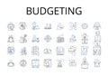 Budgeting line icons collection. Accounting, Financing, Saving, Economizing, Restricting, Thriftiness, Frugality vector