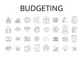 Budgeting line icons collection. Accounting, Financing, Saving, Economizing, Restricting, Thriftiness, Frugality vector