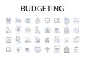 Budgeting line icons collection. Accounting, Financing, Saving, Economizing, Restricting, Thriftiness, Frugality vector