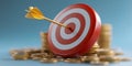 Precise Budgeting Visualized as a Golden Arrow Piercing Financial Target Among Graphs and Coins Royalty Free Stock Photo
