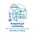 Budgeting scheduling concept icon. Business strategy, financing plan idea thin line illustration. Goal achieving tactics