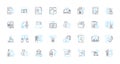Budgeting strategy linear icons set. Allocation, Frugal, Planning, Analysis, Limits, Saving, Forecasting line vector and