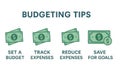 Budgeting tips focus on creating a budget, tracking expenses, cutting costs, and saving for emergencies Royalty Free Stock Photo