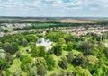 Budmerice castle from drone, Slovakia park with spring forest Royalty Free Stock Photo