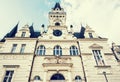 Budmerice castle in Slovak republic, blue photo filter