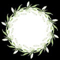 Buds of Lilium Casa Blanca. Round wreath of white buds. Wedding invitation and greeting cards template. Vector