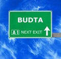 BUDTA road sign against clear blue sky
