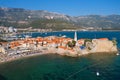 Budva. Montenegro. Sunset over Budva. Old town, sea and beach. View from above Royalty Free Stock Photo