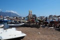 Budva, Montenegro, August 15 2022 Adriatic sea, coast, mountains, sea ripples. Boats and ships are moored to the Royalty Free Stock Photo