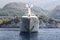 Motor yacht at anchor near the island.