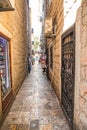 Budva, Montenegro - July, 2019: view narrow street in old district of Budva, Montenegro