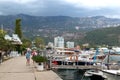 Budva / Montenegro - September 2017: port with boats and yachts parked in harbour of Budva Adriatic sea on a stormy day Royalty Free Stock Photo