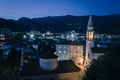 Budva Old Town at night.