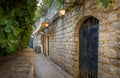 Budva old town street with shine lanterns Royalty Free Stock Photo