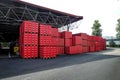 Budvar Budweiser brewery. Wall of beer crates. Royalty Free Stock Photo