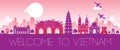 Vietnam famous landmark pink silhouette design