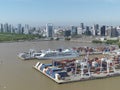 buenos aires argentina aerial view of the seaport with container ships and tourist boats, willy kening, may 2017