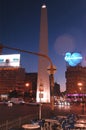 Buenos Aires, Argentina -Night view of the Obelisk (El Obelisco), the most recognized landmark in the capital Royalty Free Stock Photo