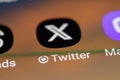 Buenos Aires, Argentina -August 1st, 2023: Close up of New Twitter logo on mobile phone screen