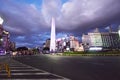 Buenos Aires Argentina Avenida 9 de Julio obelisk at night illuminated with advertising posters